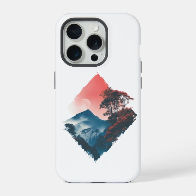 Coque iPhone Montagne Mystique Lune Cramoisi Art Zen (Verso)