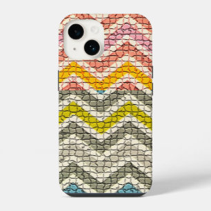 COQUE POUR iPhone 14 MOSAÏQUE À CHEVRONS BLANC ROSE JAUNE GRIS BLEU