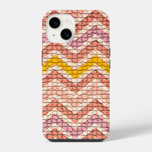 COQUE POUR iPhone 14 MOSAÏQUE CHEVRONS BLANC ROSE JAUNE