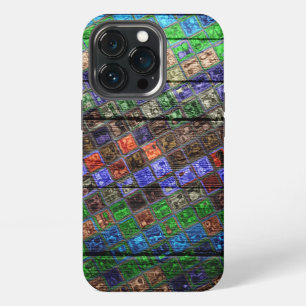Etui iPhone 13 Pro Mosaïque colorée Motif Bois Look #6