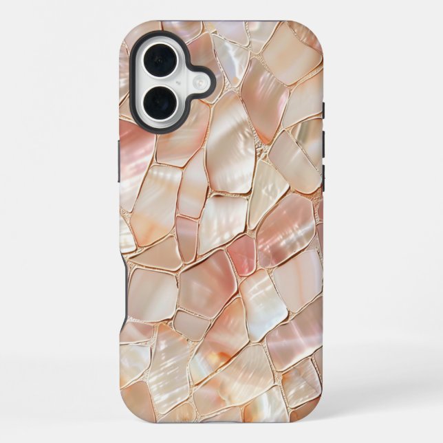 Coque iPhone Mosaïque de Nacre Teintée de Pêche (Verso)