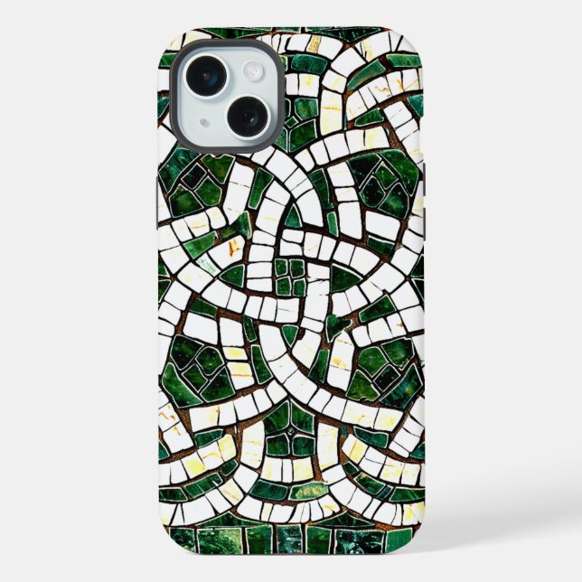 Coque iPhone Mosaïque de pierre céleste verte et blanche (Verso)