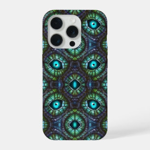 Coque iPhone 15 Pro Mosaïque d'oeil bleu vert abstrait