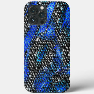 Etui iPhone 13 Pro Max Mosaïque hexagonale ou écailles bleu et gris à noi