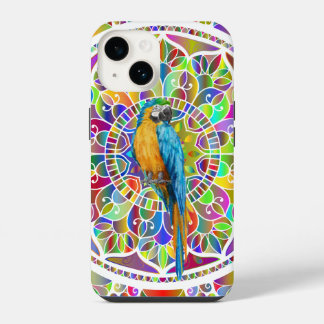 Coque Pour iPhone 14 Mosaïque Tropicale – Mandala d'Ara Bleu et Or