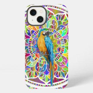 Etui iPhone 13 Mosaïque Tropicale – Mandala d'Ara Bleu et Or