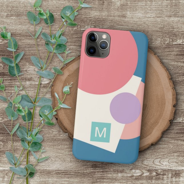Coque iPhone Mosaïque turquoise bleue Pastel Peach rose violet  (Créateur téléchargé)