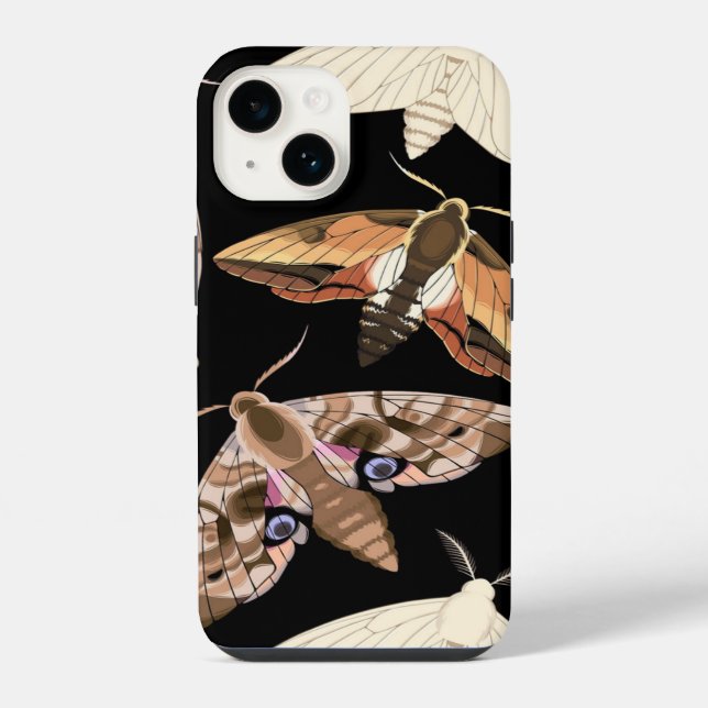 Coque iPhone Moths sur Noir (Verso)