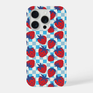 Coque iPhone 15 Pro Motif à carreaux audacieux aux fraises