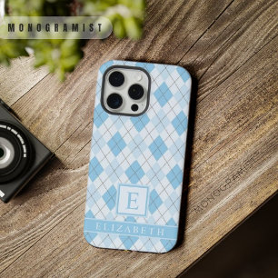 Coque iPhone 15 Pro Max Motif à carreaux bleu clair doux personnalisable
