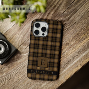 Coque iPhone 15 Pro Max Motif à carreaux brun marron personnalisé