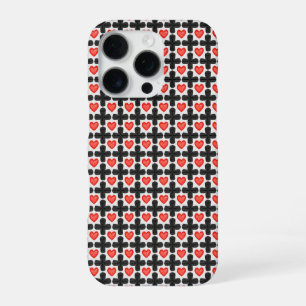 Coque iPhone 16 Pro Motif à carreaux en forme de croix avec des cœurs