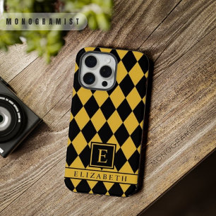 Coque iPhone 15 Pro Max Motif à carreaux jaune clair noir personnalisable