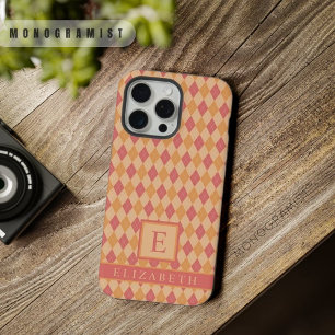 Coque iPhone 15 Pro Max Motif à carreaux personnalisable jaune rose rouge