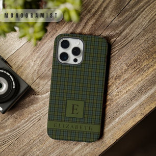Coque iPhone 15 Pro Max Motif à carreaux personnalisé bleu foncé vert
