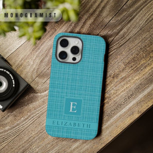Coque iPhone 15 Pro Max Motif à carreaux personnalisé bleu sarcelle vert f