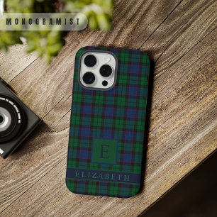 Coque iPhone 15 Pro Max Motif à carreaux personnalisé bleu vert noir