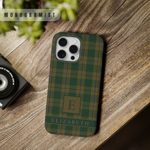 Coque iPhone 15 Pro Max Motif à carreaux personnalisé Brun Vert