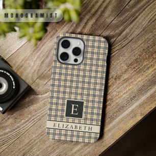Coque iPhone 15 Pro Max Motif à carreaux personnalisé jaune pâle beige noi