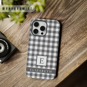 Coque iPhone 15 Pro Max Motif à carreaux personnalisé noir blanc gris
