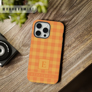 Coque iPhone 15 Pro Max Motif à carreaux personnalisé orange foncé et jaun