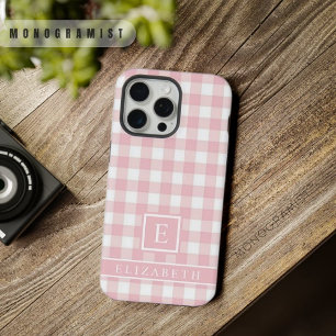 Coque iPhone 15 Pro Max Motif à carreaux personnalisé rose pastel blanc do