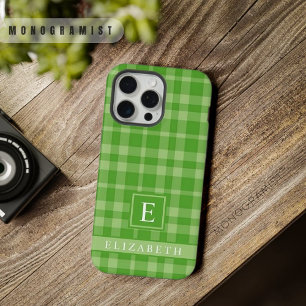 Coque iPhone 15 Pro Max Motif à carreaux rose pêche pastel personnalisable