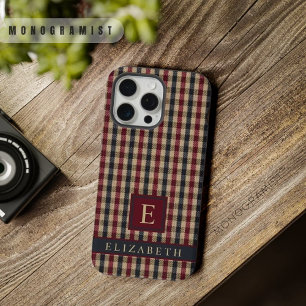 Coque iPhone 15 Pro Max Motif à carreaux rouge vert marron personnalisable