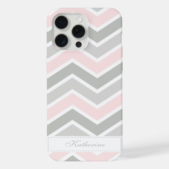 Coque iPhone Motif à chevron en zigzag rose et gris (Verso)