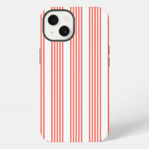 Etui iPhone 13 Motif à cinq rayures corail vivant et blanc