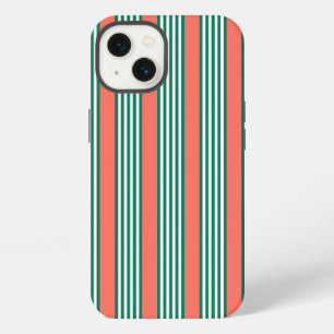 Etui iPhone 13 Motif à cinq rayures vertes et blanches avec corai