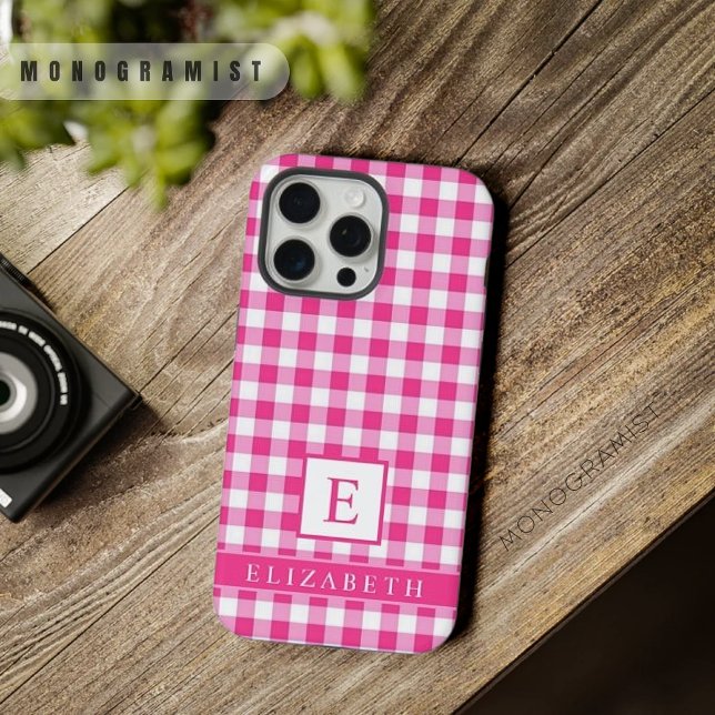 Coque iPhone Motif À damiers blanc rose clair personnalisé (Custom Bright Pink White Checkered Pattern iPhone Case
)
