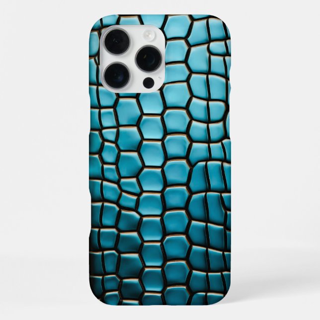 Coque iPhone Motif à écailles de reptile turquoise, noir et or (Verso)