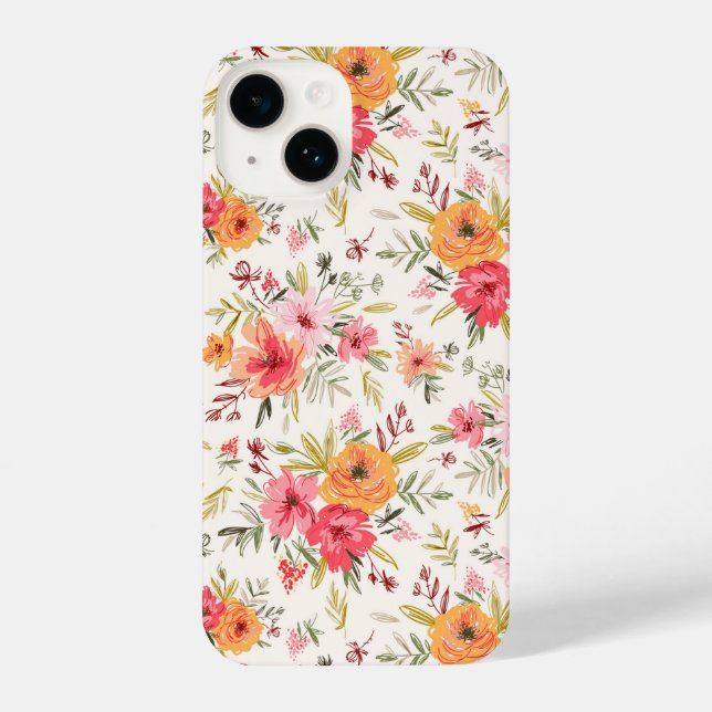 Coque iPhone Motif à fleurs Orange Doodle Garden (Verso)