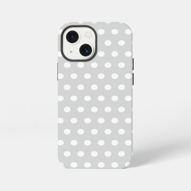 Coque iPhone Motif à points polka gris clair et blanc. (Verso)