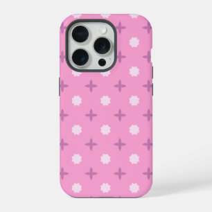 Coque iPhone 15 Pro Motif à pois et pétales d'étoile rose