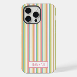Coque iPhone 15 Pro Max Motif à rayures verticales arc-en-ciel pastel pers