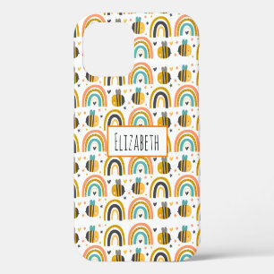 Coque iPhone 12 Motif Abeille Bourdon Mignonne et Arc-en-ciel