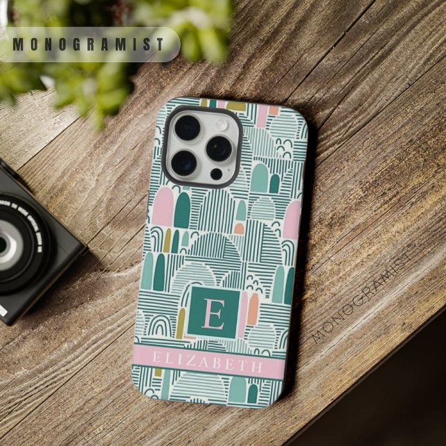 Coque iPhone Motif Abstrait blanc Turquoise rose (Custom White Teal Green Pink Abstract Pattern iPhone Case)