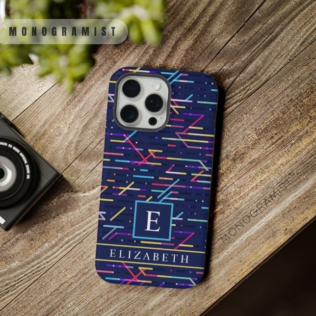 Coque iPhone Motif Abstrait bleu bleu marine personnalisé (Custom Dark Navy Blue Abstract Pattern iPhone Case)