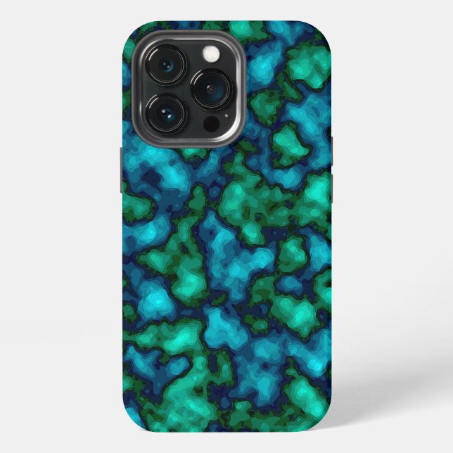 Coque iPhone Motif abstrait bleu et vert (Dos)