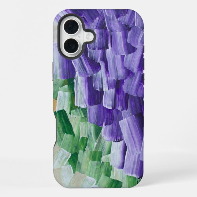 Coque iPhone Motif abstrait de coups de pinceau violet et vert (Verso)