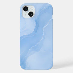 Coque iPhone 15 Plus Motif Abstrait de Marbre Bleu Clair