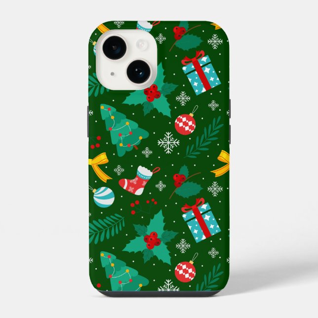 Coque iPhone Motif Abstrait de Noël vert (Verso)