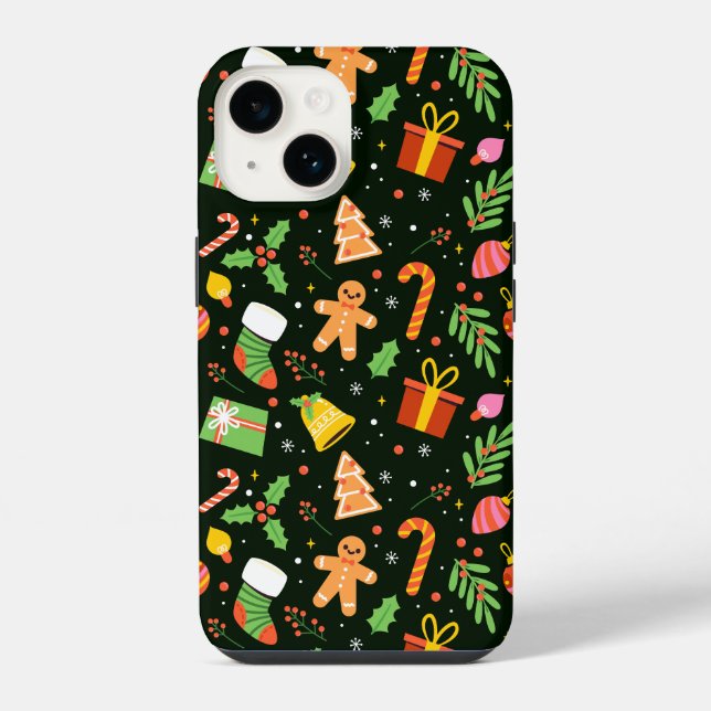 Coque iPhone Motif Abstrait de Noël vert foncé (Verso)