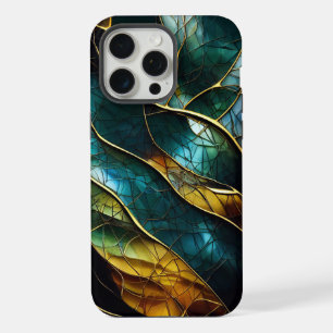 Coque iPhone 15 Pro Max Motif Abstrait de Verre Coloré avec Paillettes Dor