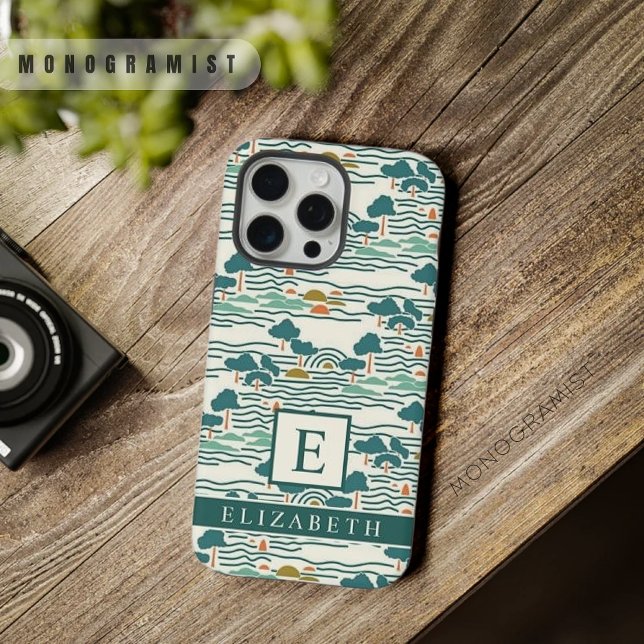 Coque iPhone Motif Abstrait Turquoise bleu blanc personnalisé (Custom Teal Green White Blue Abstract Pattern iPhone Case)