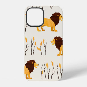 Coque iPhone 12 Motif africain sans couture avec un lion mignon. v