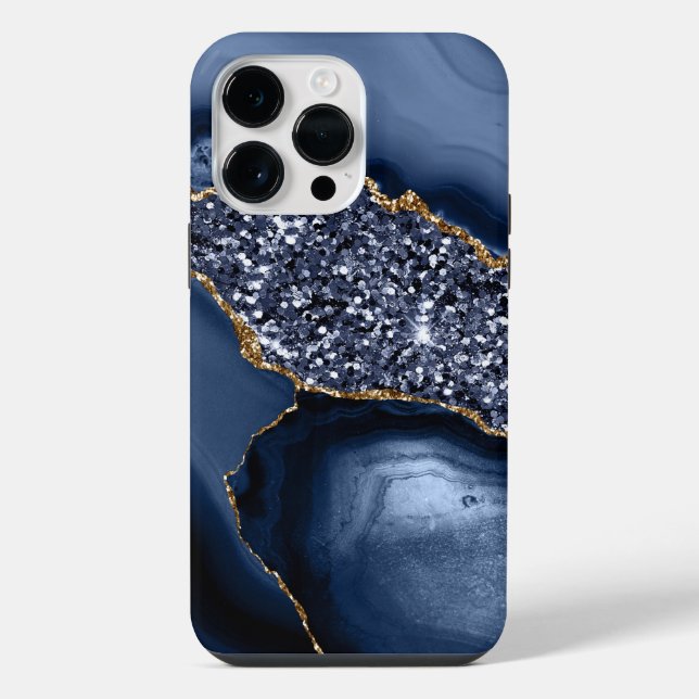 COQUE iPhone MOTIF AGATE BLEU ET OR (Verso)