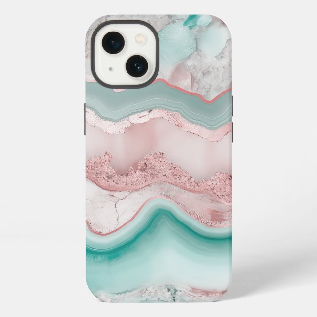 Coque iPhone Motif Agate Or Rose (Verso)